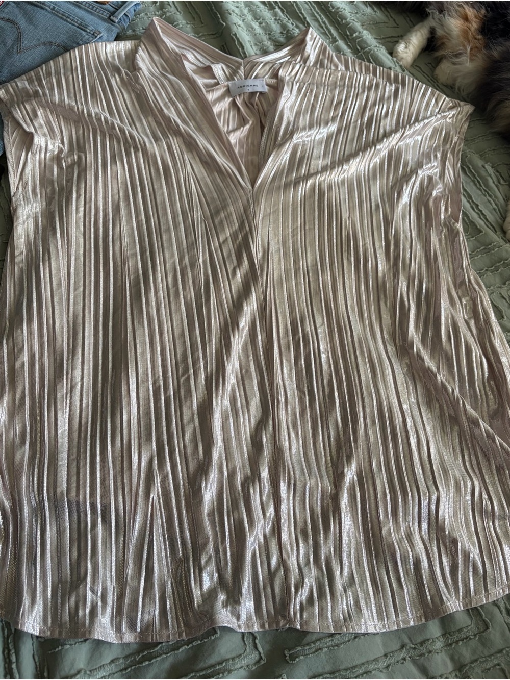 Adrienne Pleated Metallic V-Neck Women's Top - champagne blush